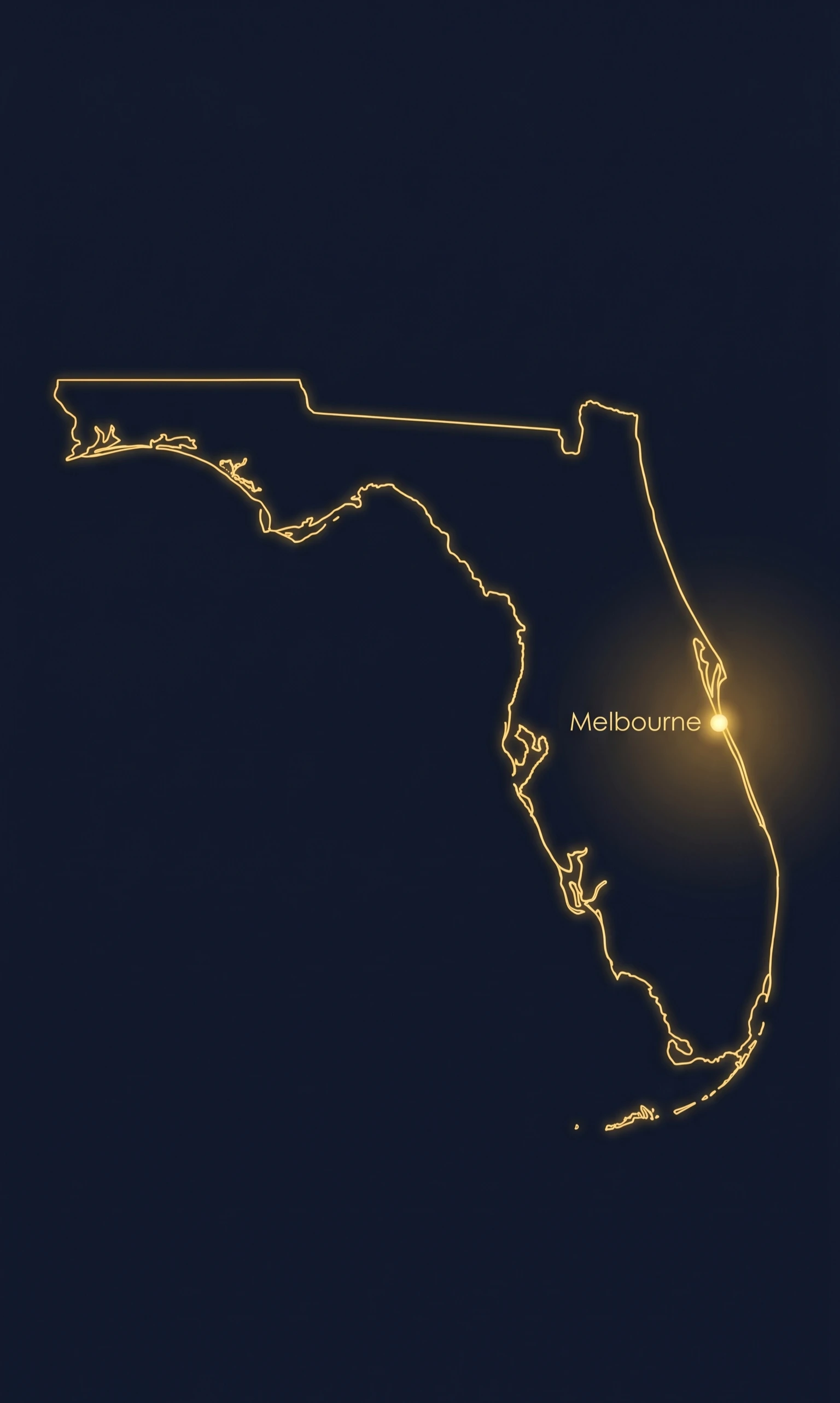 Illustrated gold map of Florida with Melbourne marked as Homesite Mortgage headquarters